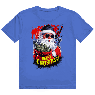 Heavy Cotton T-Shirt mit Santa Claus und Cannabis Motiv von Division420, nachhaltige Baumwolle, bequemer Tubular Fit