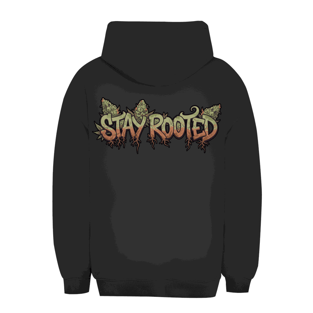 Unisex Oversize Hoodie Stay Rooted in Schwarz mit Kapuze und Kängurutasche von Division420