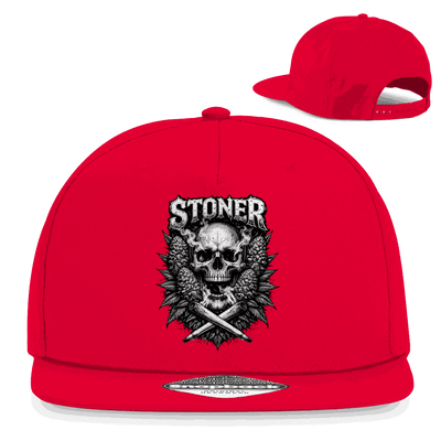 Division420 Snapback Rapper Cap mit Stoner Skull Design aus Baumwoll-Twill, 5-Panel, flachem Schirm und Retro-Snapback-Verschluss