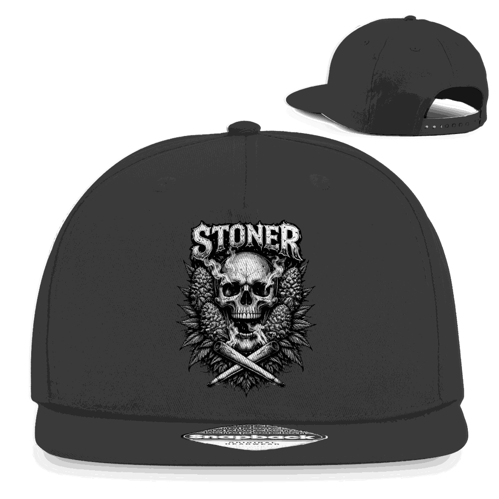 Snapback Rapper Cap mit Stoner Skull Motiv aus Baumwoll-Twill in urbanem 5-Panel Design