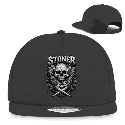 Snapback Rapper Cap mit Stoner Skull Motiv aus Baumwoll-Twill in urbanem 5-Panel Design