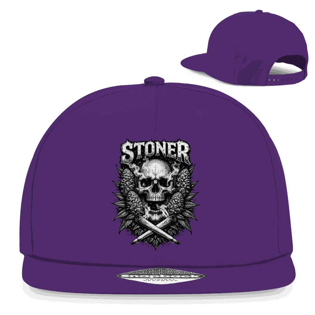 Division420 Snapback Rapper Cap Stoner Skull aus Baumwoll-Twill mit flachem Schirm und Snapback-Verschluss