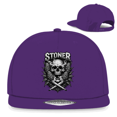 Division420 Snapback Rapper Cap Stoner Skull aus Baumwoll-Twill mit flachem Schirm und Snapback-Verschluss