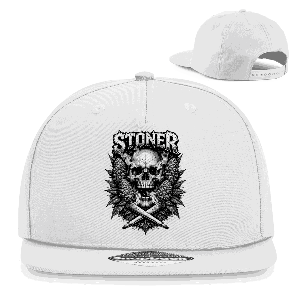 Schwarze Snapback Rapper Cap Stoner Skull mit flachem Schirm und Snapback-Verschluss