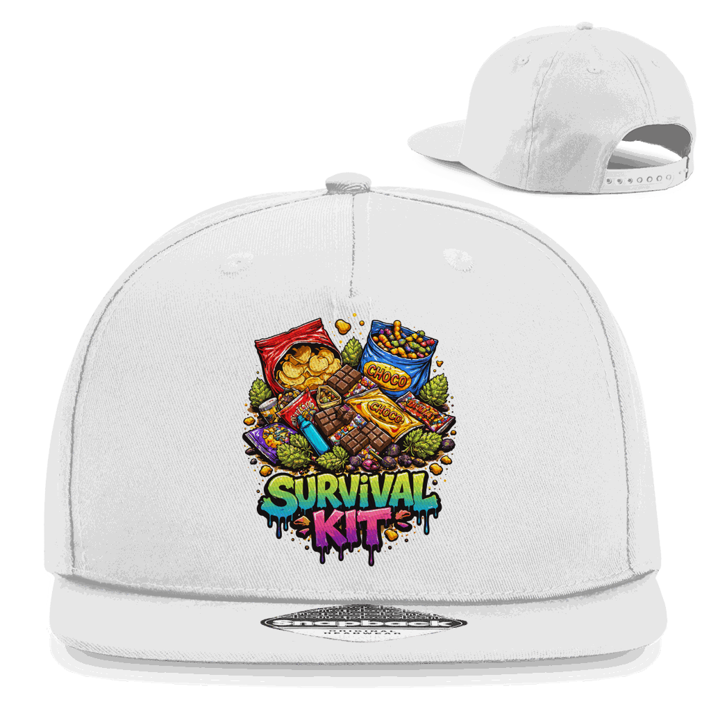 Schwarze Snapback Rapper Cap mit flachem Schirm und Division420 Logo robustes 5-Panel Design aus Baumwoll-Twill urbaner Streetwear Style