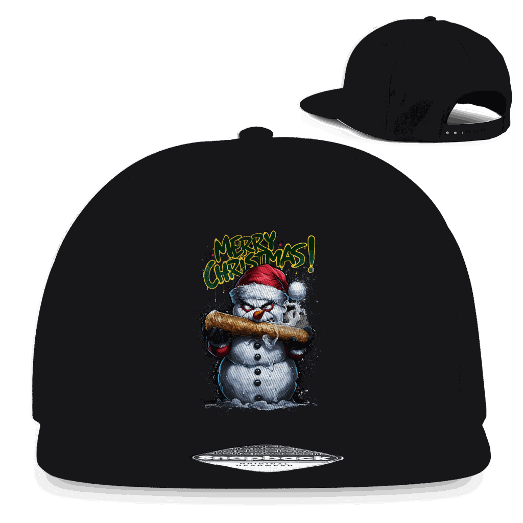 Division420 Snapback Rapper Cap The Snowman aus Baumwoll-Twill mit flachem Schirm und Retro Snapbackverschluss