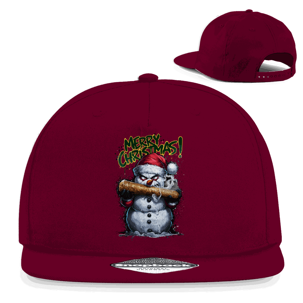 Division420 Snapback Rapper Cap The Snowman aus Baumwoll-Twill mit flachem Schirm und retro Snapback-Verschluss