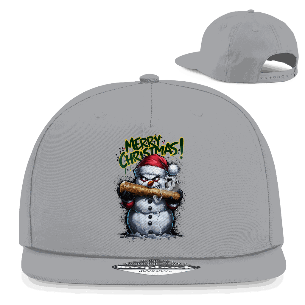 Schwarze Snapback Rapper Cap The Snowman aus Baumwoll-Twill mit flachem Schirm und Retro-Snapbackverschluss