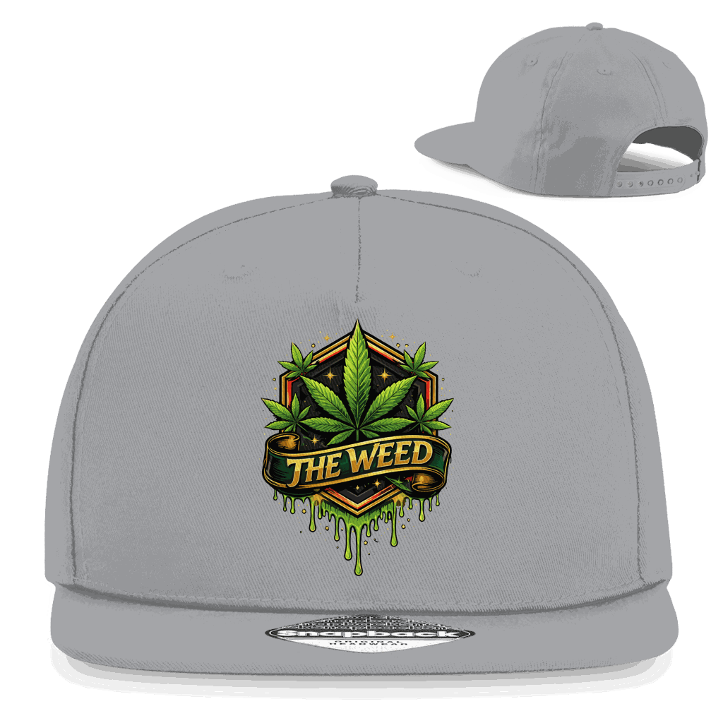 Schwarze Snapback Cap The Weed aus Baumwoll-Twill mit flachem Schirm und Retro-Snapback Verschluss