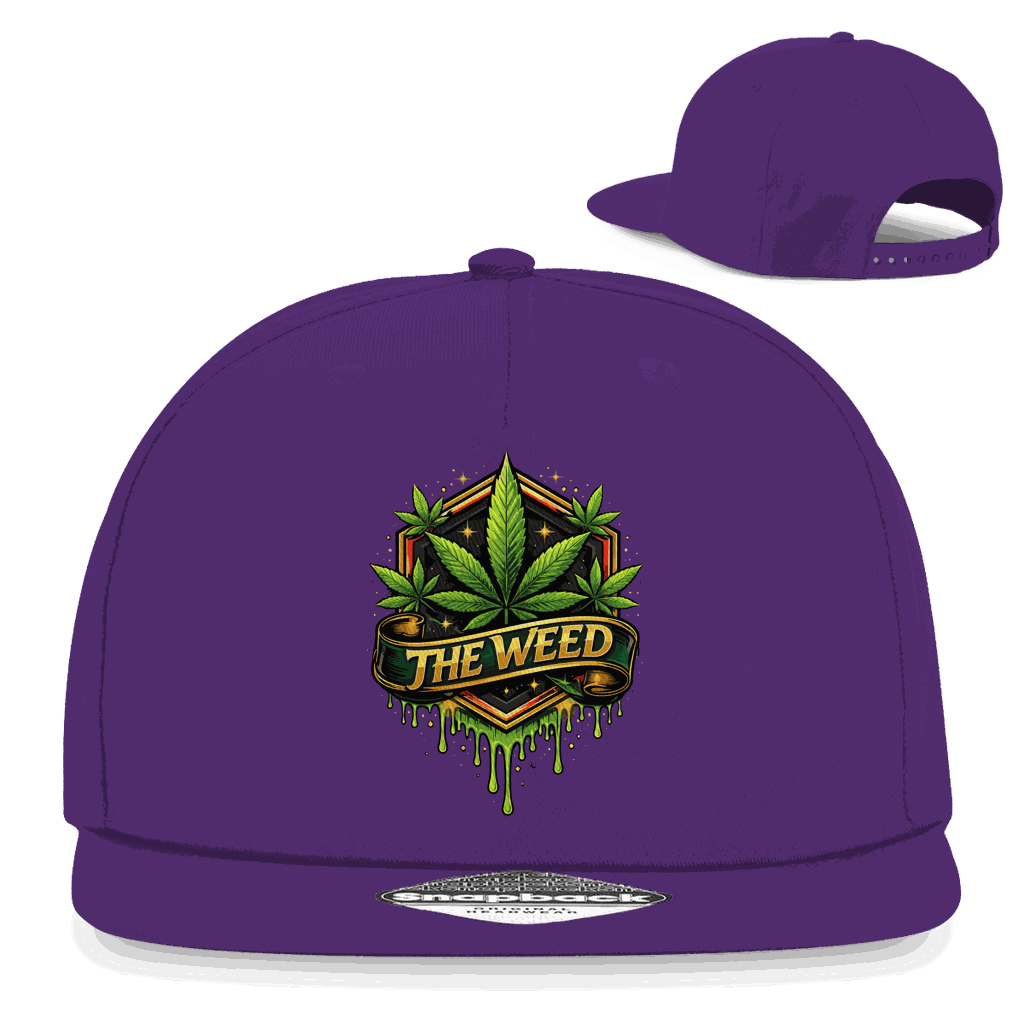 Schwarze Snapback Cap The Weed von Division420 mit flachem Schirm und Baumwoll-Twill, urbaner Streetwear-Stil