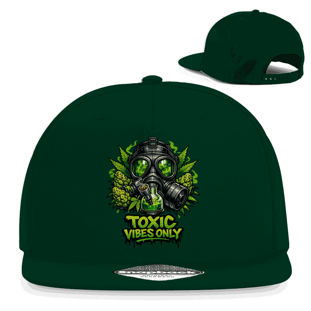 Division420 Snapback Rapper Cap Toxic Vibes Only aus Baumwoll-Twill mit flachem Schirm und Retro-Snapback-Verschluss