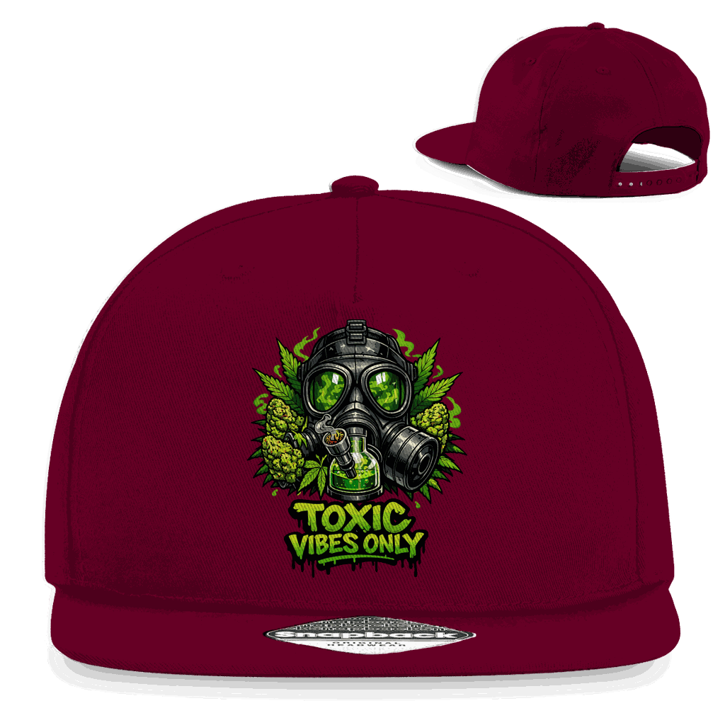 Division420 Snapback Rapper Cap Toxic Vibes Only aus Baumwoll-Twill mit flachem Schirm und Retro-Snapbackverschluss