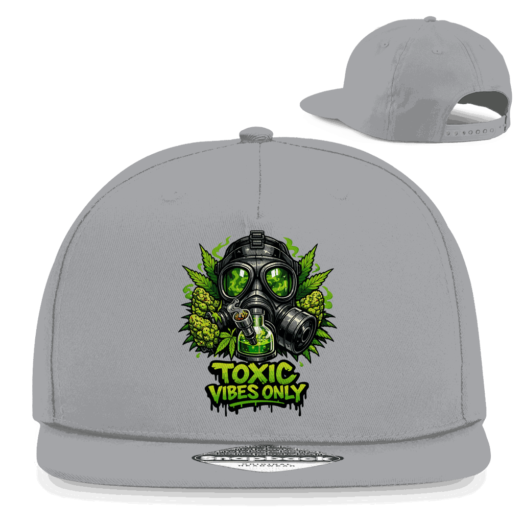 Division420 Snapback Rapper Cap Toxic Vibes Only aus Baumwoll-Twill mit flachem Schirm und Retro-Snapbackverschluss