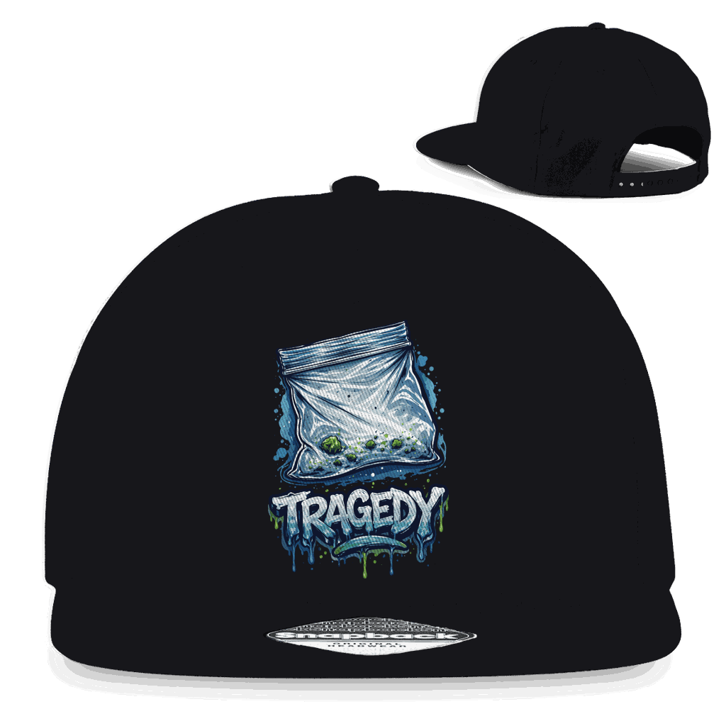 Division420 Snapback Rapper Cap Tragedy aus Baumwoll-Twill mit flachem Schirm und Retro Snapback-Verschluss