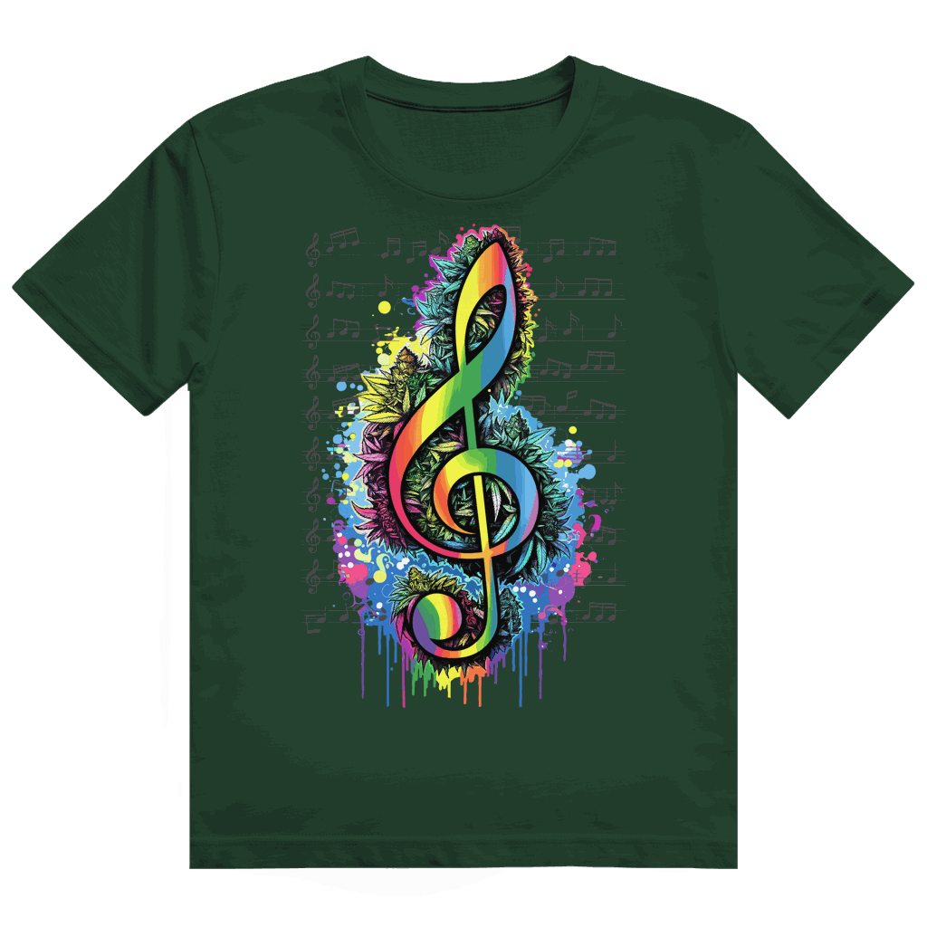 Division420 Heavy Cotton T-Shirt in Weiß mit Weed und Musik Print, nachhaltige Baumwolle, unisex Tubular Fit