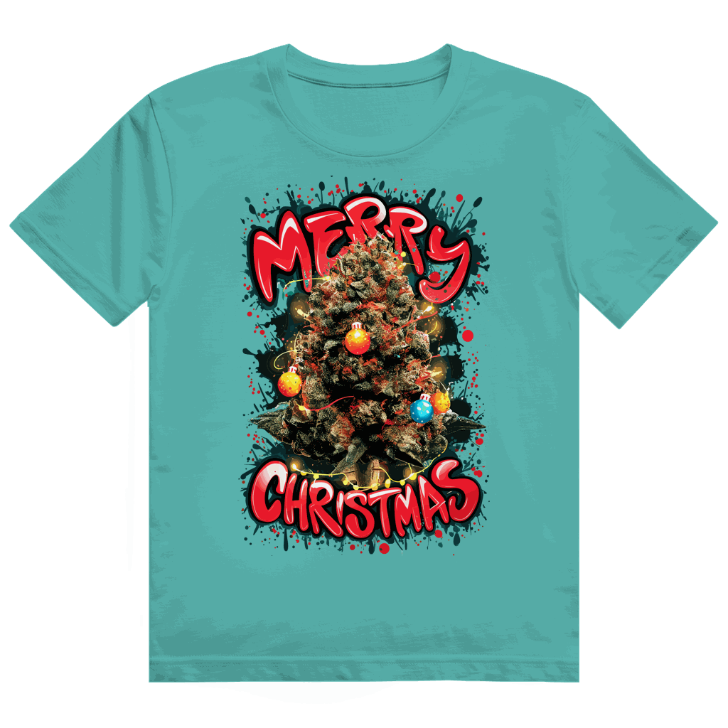 Division420 Heavy Cotton T-Shirt mit Weed Weihnachtsbaum Motiv und nachhaltiger Baumwolle