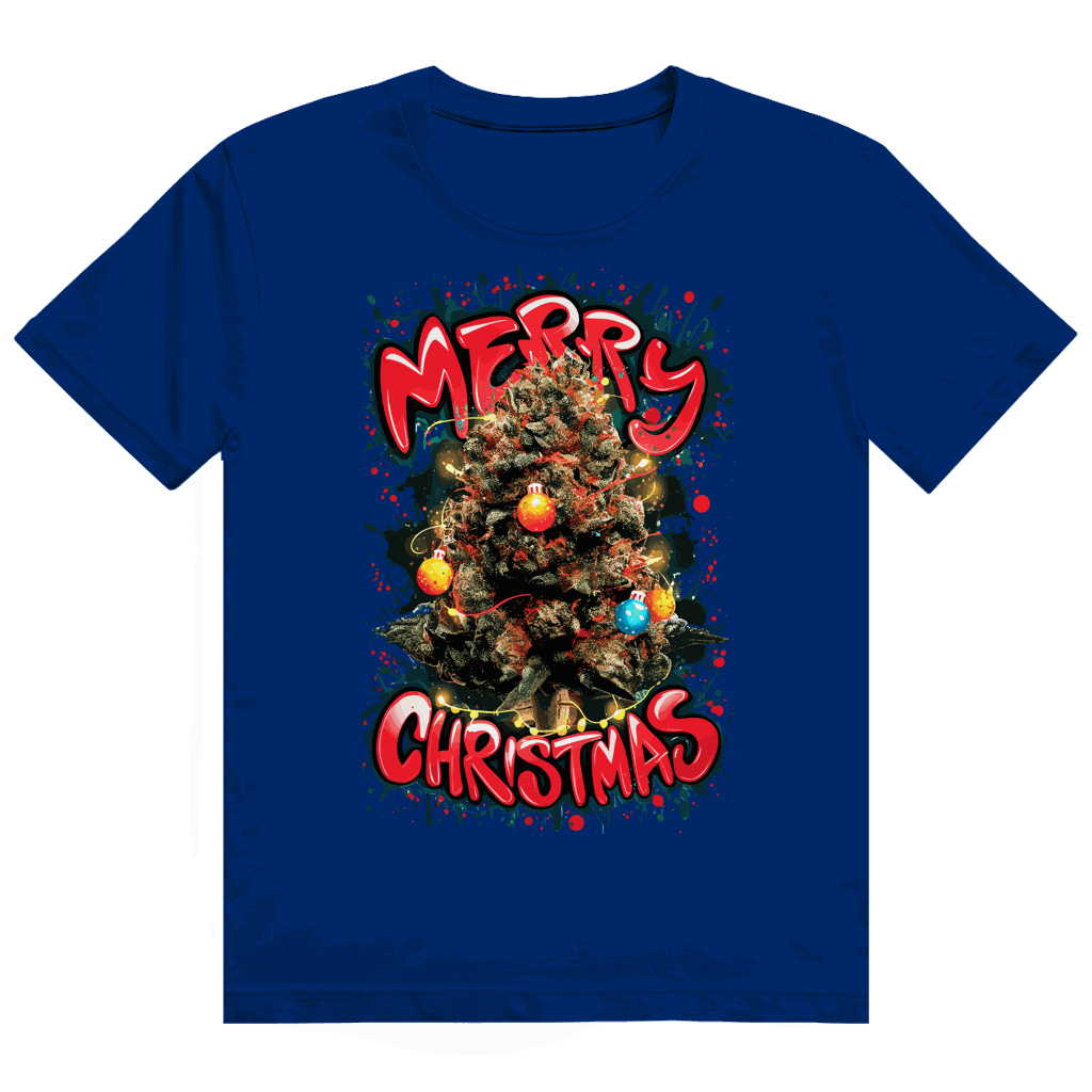 Schwarzes Heavy Cotton T-Shirt mit Weed Weihnachtsbaum-Design von Division420