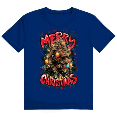Schwarzes Heavy Cotton T-Shirt mit Weed Weihnachtsbaum-Design von Division420