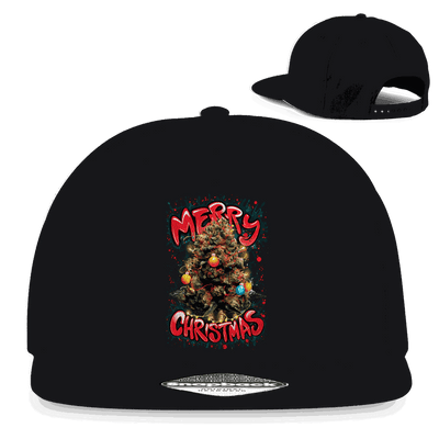 Schwarze Snapback Cap mit Weihnachtsbaum-Motiv von Division420 und flachem Schirm
