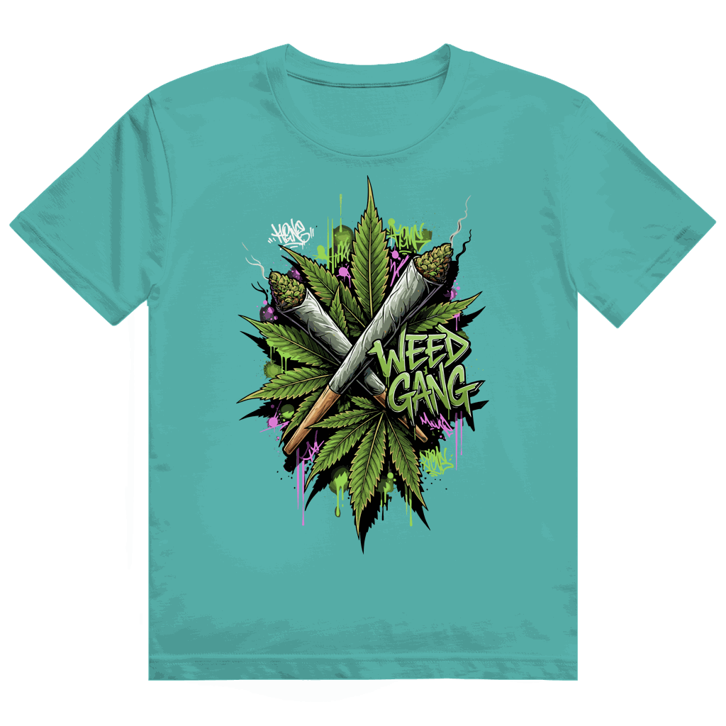 Division420 Heavy Cotton T-Shirt Weed Gang aus 100% nachhaltiger Baumwolle mit modernem Tubular Fit und robustem Rippkragen
