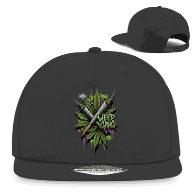 Schwarze Division420 Snapback Cap mit Weed Gang Schriftzug und flachem Schirm aus Baumwoll-Twill