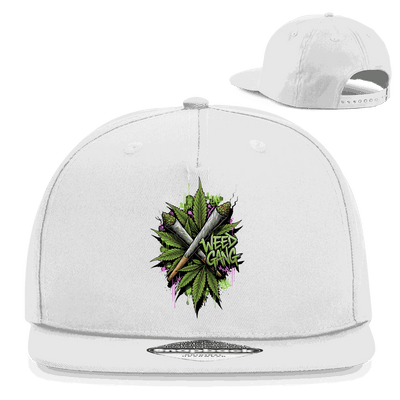 Schwarze Snapback Cap Weed Gang aus Baumwoll-Twill mit flachem Schirm und Retro-Snapbackverschluss