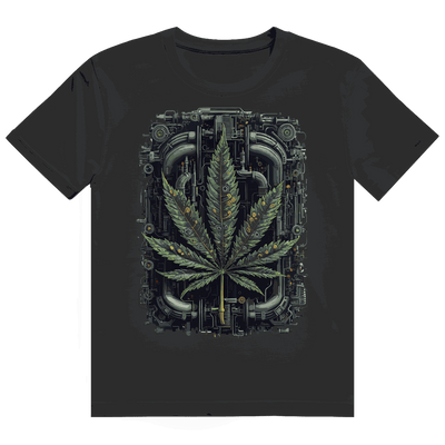 Division420 Heavy Cotton T-Shirt mit Weed Leaf Cyber Art Design in hochwertiger Baumwolle, nachhaltig und bequem