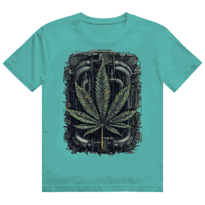 Heavy Cotton T-Shirt mit Weed Leaf Cyber Art von Division420 aus 100% Baumwolle in modernem Tubular Fit