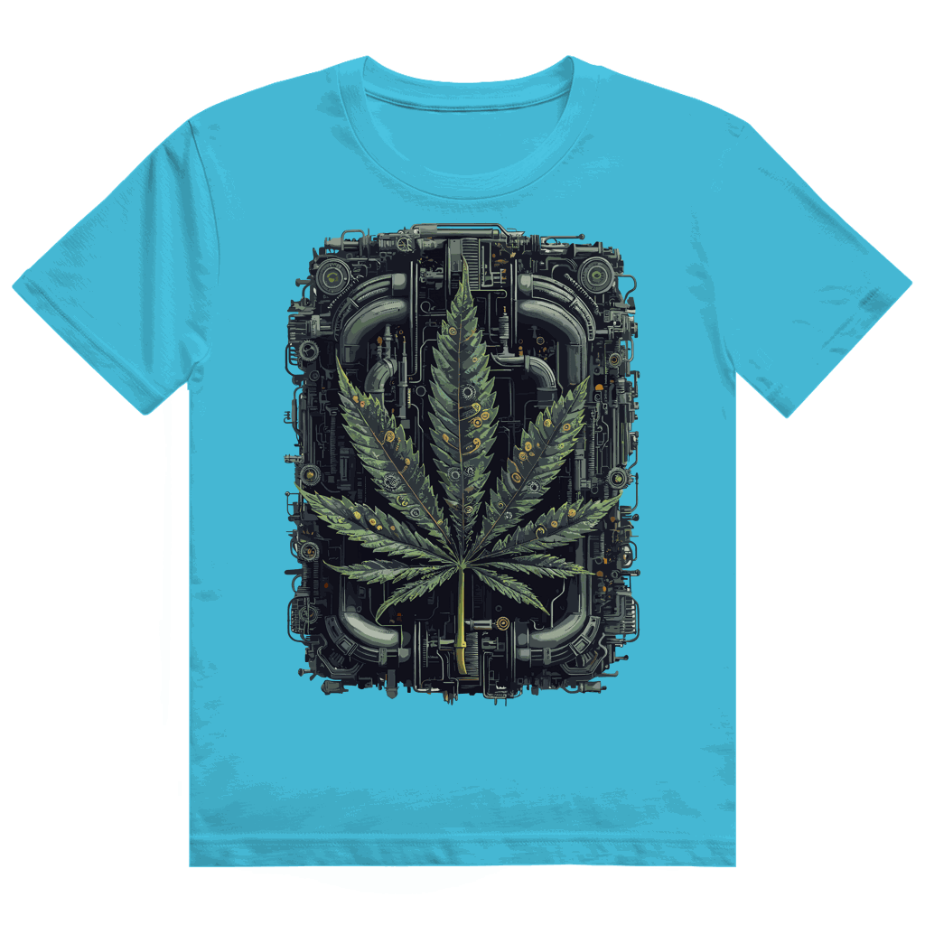 Heavy Cotton T-Shirt mit Weed Leaf Cyber Art von Division420, nachhaltiges Streetwear-Shirt aus 100% Baumwolle