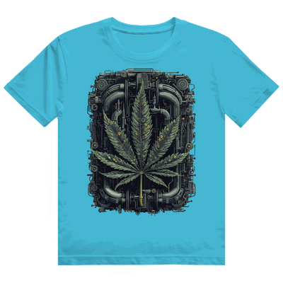 Heavy Cotton T-Shirt mit Weed Leaf Cyber Art von Division420, nachhaltiges Streetwear-Shirt aus 100% Baumwolle