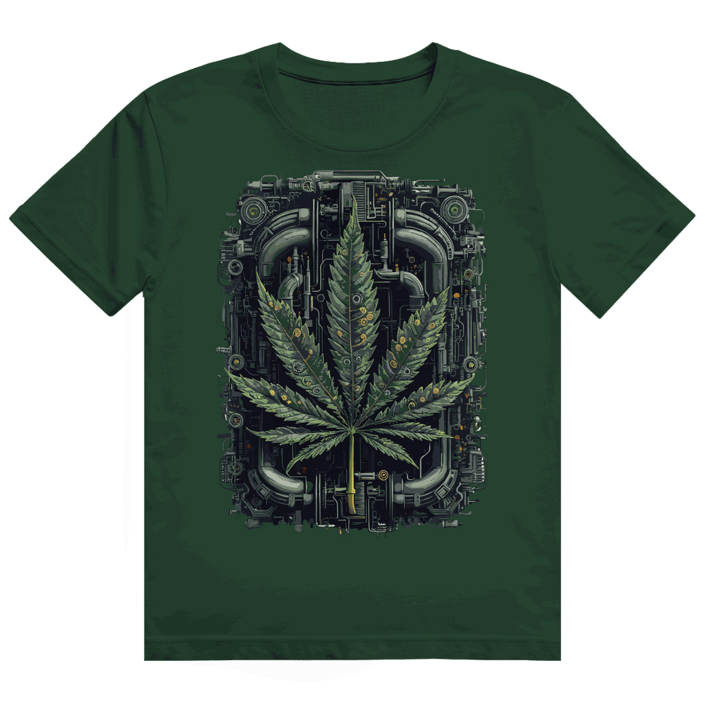 Heavy Cotton T-Shirt mit Weed Leaf Cyber Art Motiv und nachhaltiger Baumwolle von Division420
