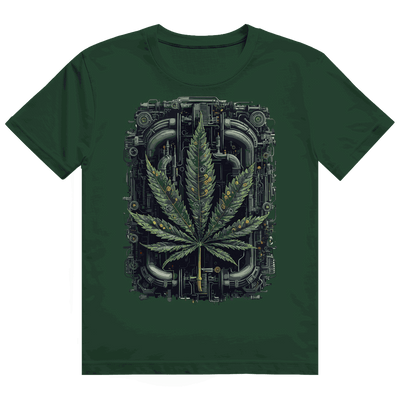 Heavy Cotton T-Shirt mit Weed Leaf Cyber Art Motiv und nachhaltiger Baumwolle von Division420