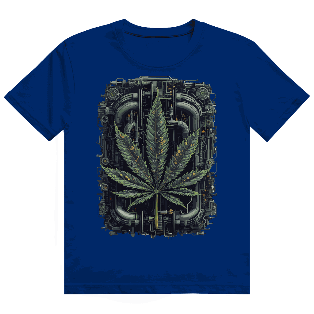 Heavy Cotton T-Shirt mit Cannabisblatt-Cyberdesign von Division420 in hochwertiger, nachhaltiger Baumwolle