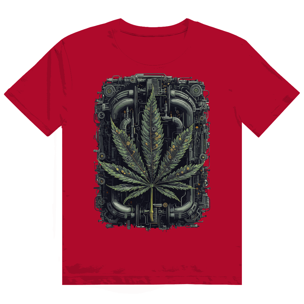 Division420 Heavy Cotton T-Shirt mit Weed Leaf Cyber Art Motiv, nachhaltiges Streetstyle-Shirt aus 100% Baumwolle