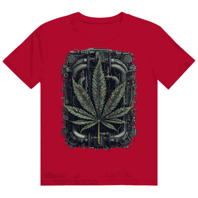 Division420 Heavy Cotton T-Shirt mit Weed Leaf Cyber Art Motiv, nachhaltiges Streetstyle-Shirt aus 100% Baumwolle