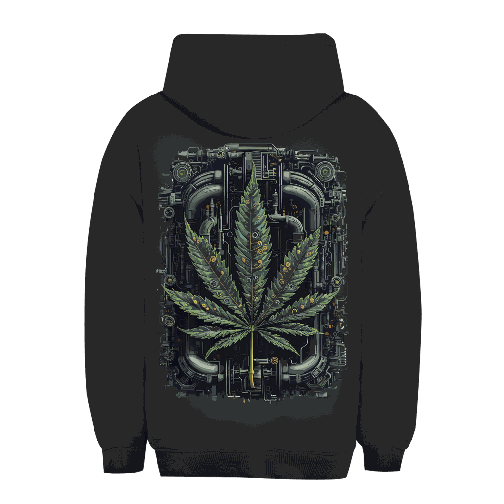Unisex Oversize Hoodie von Division420 mit Weed Leaf Cyber Art Motiv, urbaner Style und nachhaltige Baumwoll-Polyester-Mischung