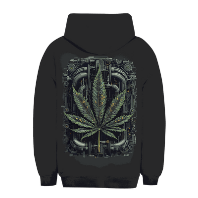 Unisex Oversize Hoodie von Division420 mit Weed Leaf Cyber Art Motiv, urbaner Style und nachhaltige Baumwoll-Polyester-Mischung