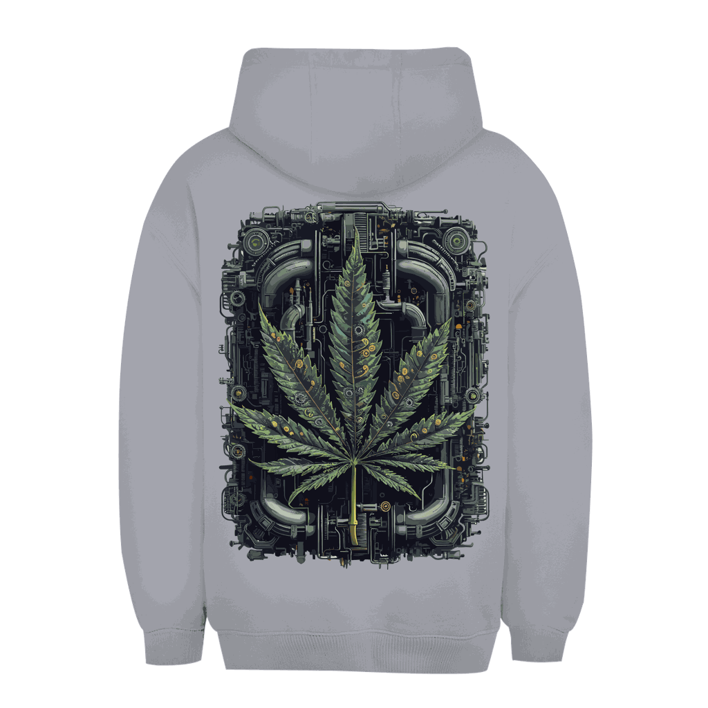 Unisex Oversize Hoodie mit Weed Leaf Cyber Art und Kängurutasche in urbanem Style
