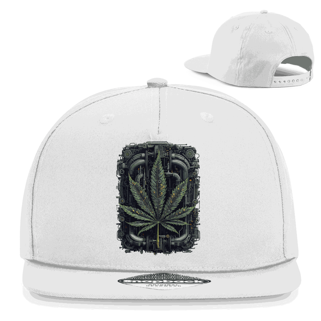 Snapback Rapper Cap mit Weed Leaf Cyber Art und flachem Schirm aus Baumwoll-Twill