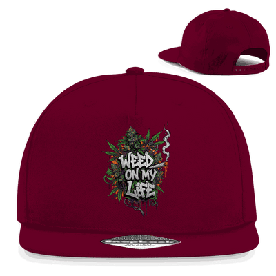 Schwarze Division420 Snapback Cap mit Weed on my Life Schriftzug und flachem Schirm