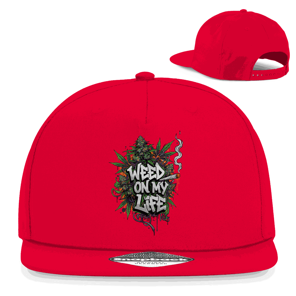 Division420 Snapback Cap Weed on my Life aus Baumwolle mit flachem Schirm und Retro Snapback-Verschluss