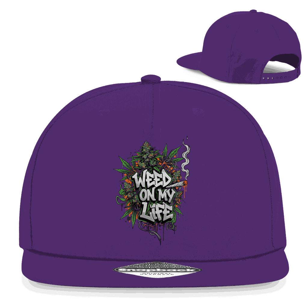 Division420 Snapback Cap Weed on my Life, 5-Panel Baumwoll-Twill mit Retro Snapback-Verschluss