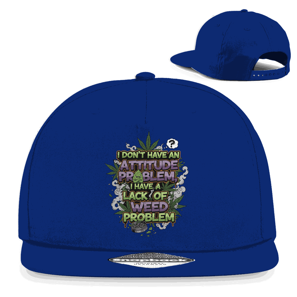 Snapback Rapper Cap Weed Problem von Division420 in Schwarz mit flachem Schirm und autenthentischem Aufkleber
