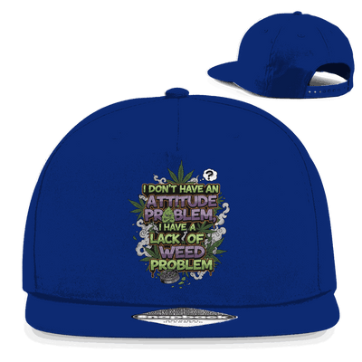 Snapback Rapper Cap Weed Problem von Division420 in Schwarz mit flachem Schirm und autenthentischem Aufkleber