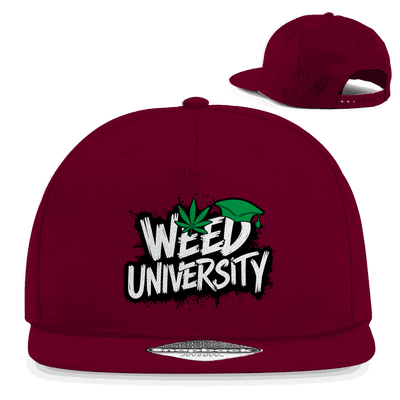 Division420 Snapback Rapper Cap mit Weed University Design aus Baumwoll-Twill, flachem Schirm und Retro-Snapbackverschluss