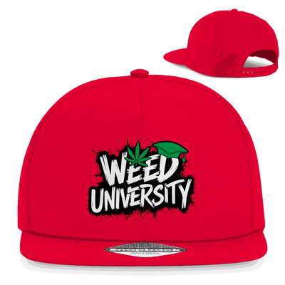 Snapback Rapper Cap in schwarz mit flachem Schirm und Division420 Weed University Logo