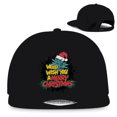 Schwarze Snapback Rapper Cap mit "Weed wish you"-Aufdruck und flachem Schirm von Division420