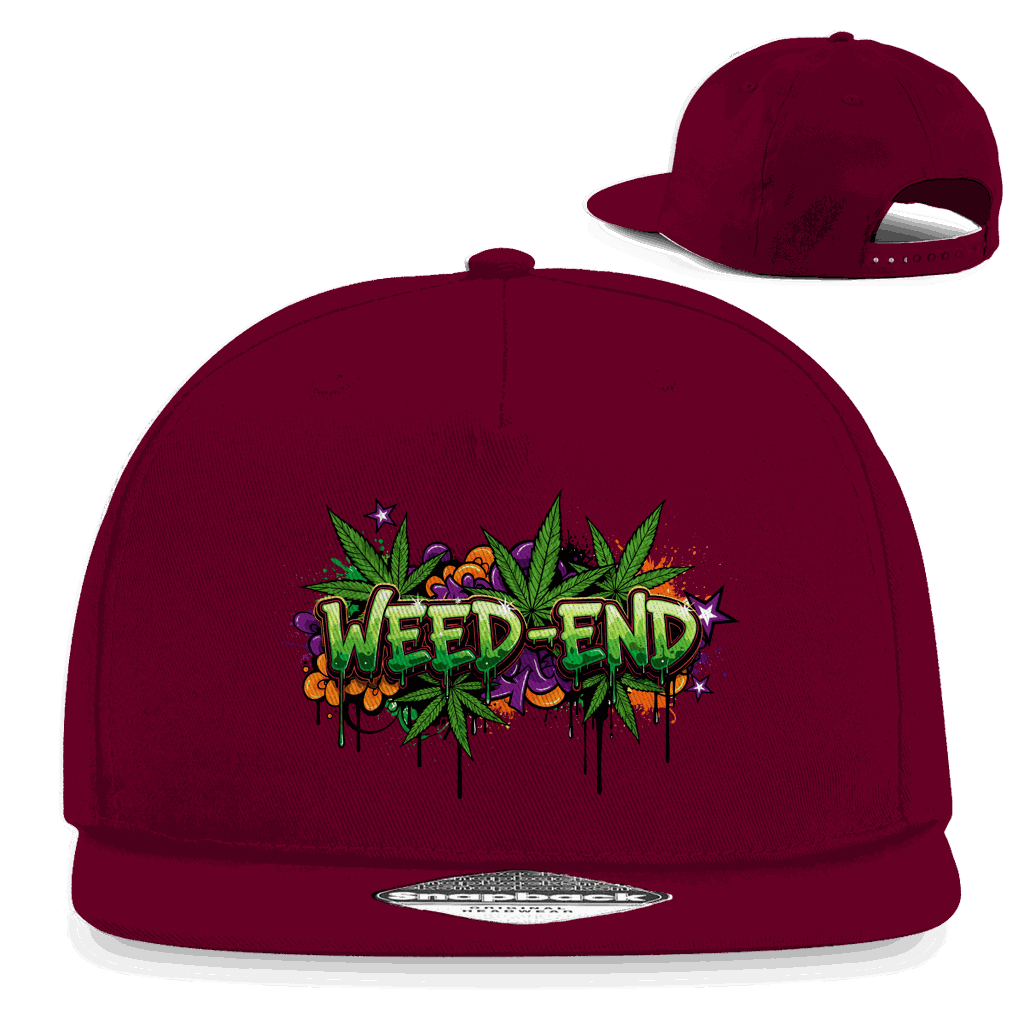 Division420 Snapback Rapper Cap Weed-End aus Baumwoll-Twill mit flachem Schirm und Retro-Snapbackverschluss