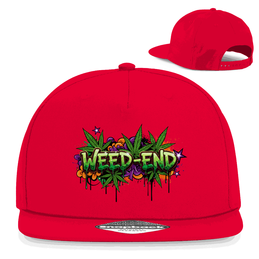 Division420 Snapback Rapper Cap Weed-End aus Baumwoll-Twill mit flachem Schirm und Snapback-Verschluss in urbanem Streetwear-Design