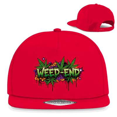 Division420 Snapback Rapper Cap Weed-End aus Baumwoll-Twill mit flachem Schirm und Snapback-Verschluss in urbanem Streetwear-Design